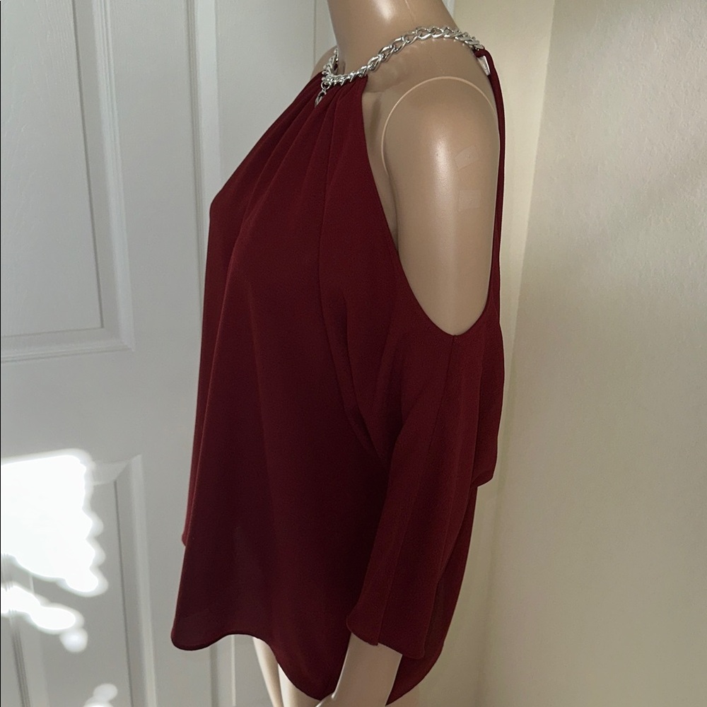 MICHAEL Michael Kors Burgundy Cold-Shoulder Halter Blouse - Picture 4 of 14